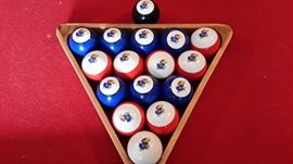 KU billiard ball set, in box (box not shown).