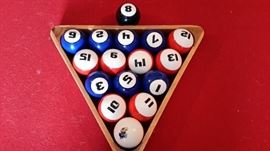 KU billiard ball set, in box (box not shown).