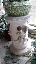 Plaster plant stand and ceramic pot