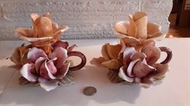 Vintage Capidomonte flower candle holders