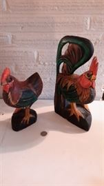 Chicken and rooster wood carvings