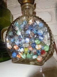 Lamp made from decanter & old marbles