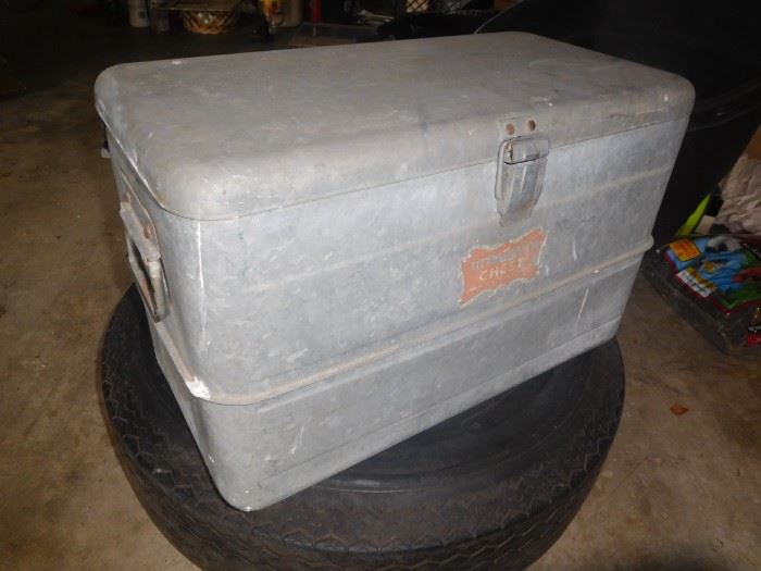 Antique galvanized ice chest
