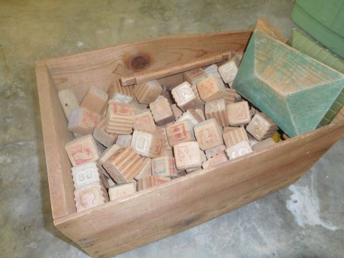 Another crate of antique wooden blocks