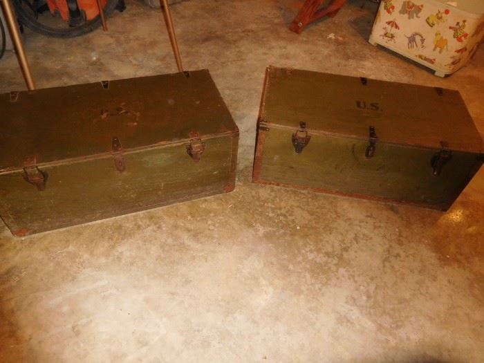 Pair of 1942 army wooden trunks