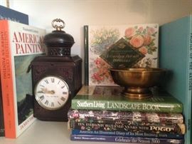 Decorative clock; coffee table books
