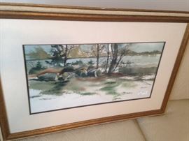 Framed watercolor art
