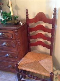 Antique ladder back chair with rush seat