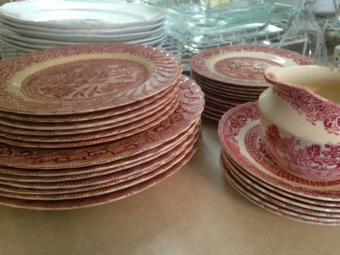 Vintage "Old Willow" red and white china 