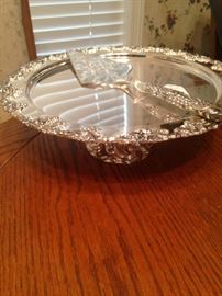 Silver plate cake stand and server