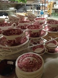 55 pieces of Spode Tower red & white china (Copeland England)
