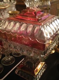 Cranberry and clear lidded candy bowl