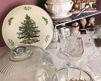 Spode cake plate with glass cover and Spode cake server.