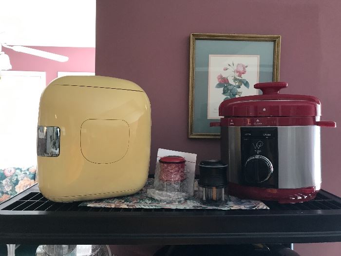 Mini bedroom/travel fridge, meat tenderizers and cooker