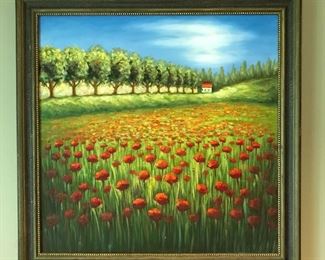 Tasteful wall decor. Painting of poppy field shown here.