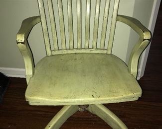 Antique oak office chair, painted green.