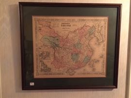 framed antique map of china