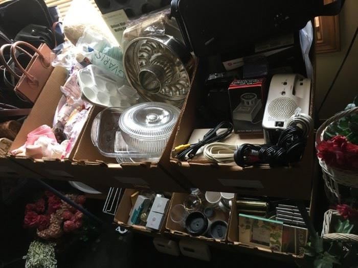 Kitchen knack-knacks, electronics sorts, and floral blooms.