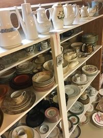 Coffee pots and dish wares galore that will be a conversation piece for any social event.