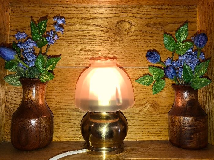 Lathe Made Treen Flower Vases and Small Accent Lamp