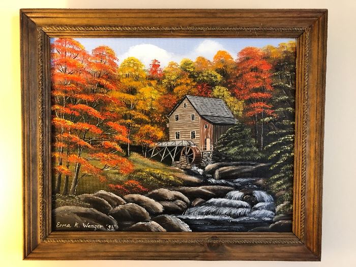Erma K. Wenger Framed Oil Painting 
Title- “Old Mill in Babcock State Park West Virginia”
Size -16” X 20” Unframed