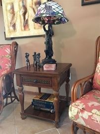 Flip-top Game Table, Tiffany-Style Figural Lamp, Monkey Musicians