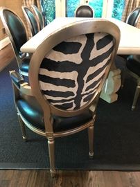 Set of eight Nancy Corzine Louis XVI style Dining Chairs. Set comprising of six side chairs and two arm chairs.