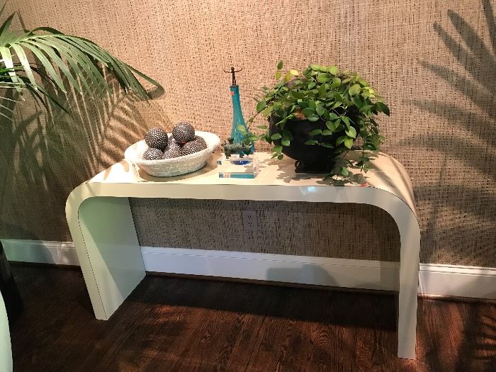 Vintage Karl Springer Style White Laminate Modernist Waterfall Console Table