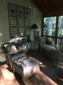 Lloyd Loom by Lloyd Flanders wicker chair & ottoman and chaise lounge.