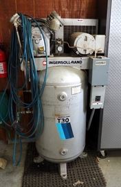Ingsersoll-Rand T30 Electric Air Compressor Model #242-5N With Pneumatic Hoses And Air Chucks