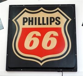 Vintage Lighted Phillips 66 Sign, Approx Size 44" x 48", Mounted To Wall