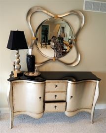 Ultimate Accents Side Board With Granite Top 3 Drawers, 38" x 65" x 20" Includes Art Nouveau Beveled Glass Mirror,42" x 42"