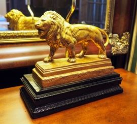 23" Lion Lamp With Shade And Large Wood Beveled Glass Mirror With Gold Accents, 47" x 35"