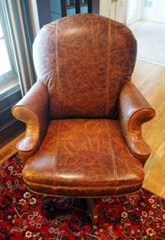 Riverside Furniture Corp. Leather Upholstered, Rolling, Executive Office Chair With Rolled Arms And Adjustable Base