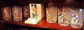 Vintage Mickey Mouse Figurine 5.5" Tall Including McDonalds Commemorative Year 2000 Glass Tumblers, Qty 9