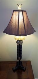 Matching Painted Wood Pedestal Lamps, With Fabric Shades, 34" Tall, Qty. 2