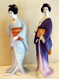 Japanese Fine Porcelain Seyei, Geisha Girl Decanters, 13" Tall, Qty 2