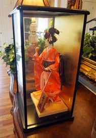 Kyoto Geisha, Hand Painted, Made By Sumire, 19" Tall, In Glass Display
