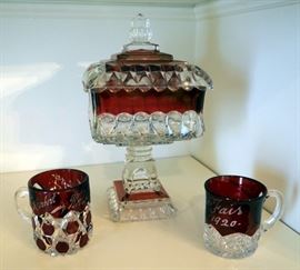 Herbert Worlds Fair 1898 And State Fair 1920 With Matching Candy Dish, All Cut Glass