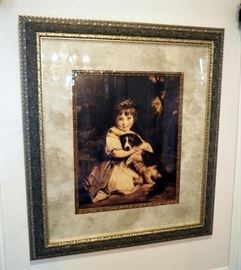 Framed And Matted Under Glass Victorian Print, 33" x 29" And Metal Wall Sconce Planter