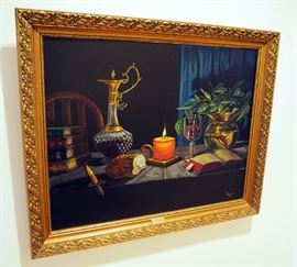 Framed Hand Painted Oil On Canvas "Communion" By Artist D.M. Becker 1974, Approx 29" x 35"