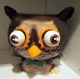 Ceramic Owl Punch Bowl With Googly Eyes, 11" Tall