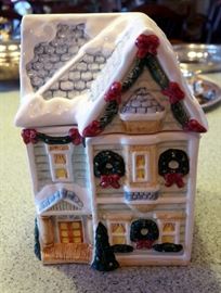 Ceramic Christmas 2-Story House Cookie Jar With Lid