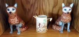 8.5" Brox Foxes, Qty 2 And Maruto Moware Hand Painted Fox Hunt Mug