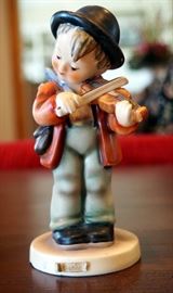 Authentic M.J. Hummel Figurines, "Little Fiddler With Dog", "Little Fiddler Boy" And "Hear Ye Hear Ye", All 5" Tall