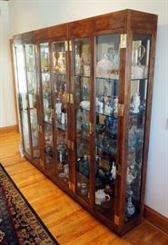 Henronden Solid Wood Display Cases W/Beveled Glass Doors, Mirrored Back, Brass Accents, 82" x 31.5" x 15", Qty 3