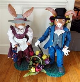 Hand Crafted 32" Formally Dressed Rabbit Statues With Cast Bases, Qty 2