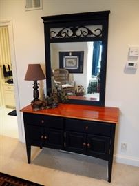 Solid Wood 2 Tone Dresser With Mirror, 2 Drawers, 2 Cabinets, 84" x 51" x 18"