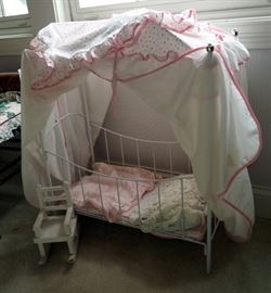 Wire Framed Canopy Doll Bed With Rocker