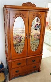 Stanley Solid Wood Armoire With Oval Beveled Glass Cabinet Doors And 3 Drawers, 72" x 40" x 22"